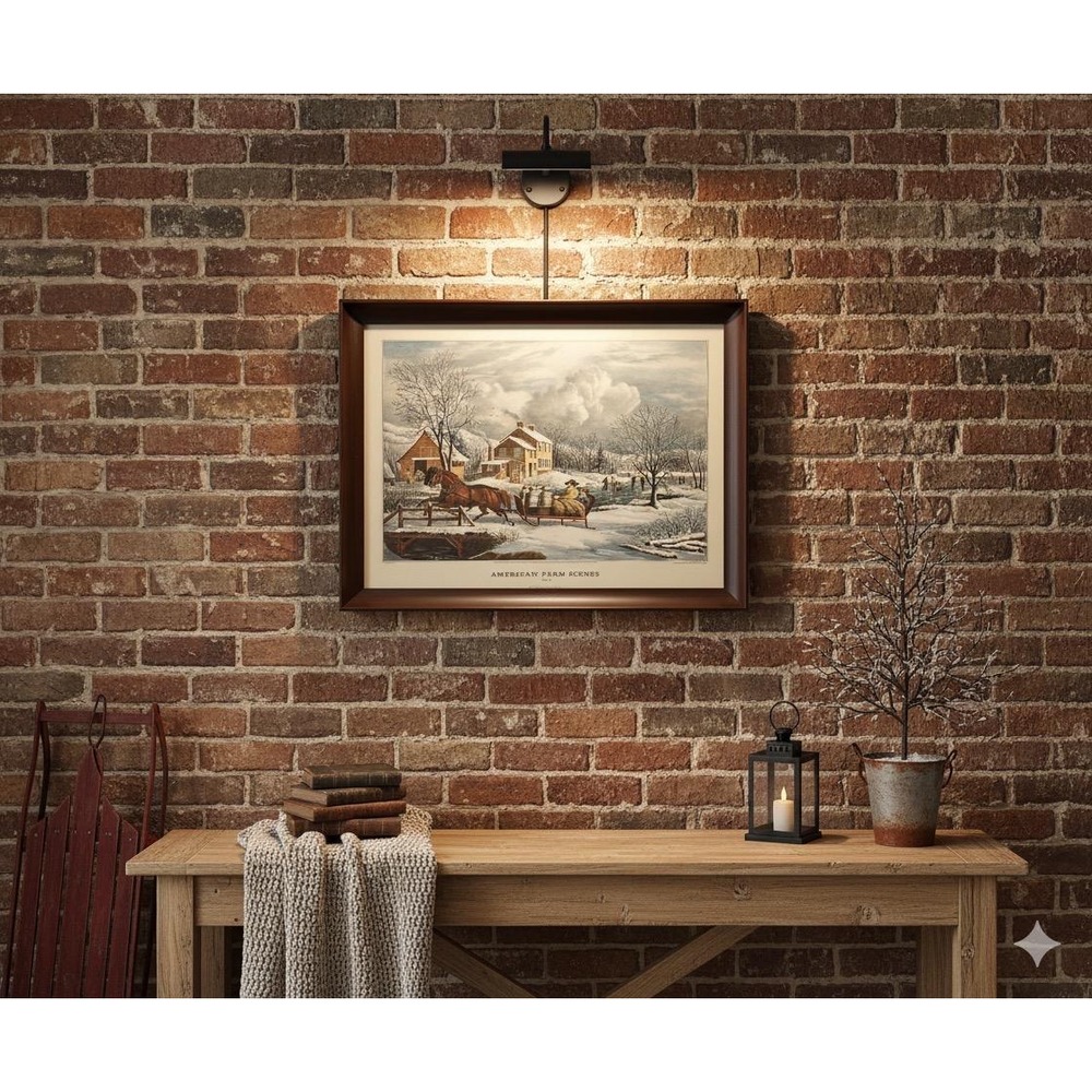 Currier and Ives American Farm Scenes No 4 Winter Sleigh Print Framed 1853 Repro